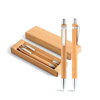 Conjunto Green Ecológico composto por caneta esferográfica e lapiseira, corpo produzidas em bambo...