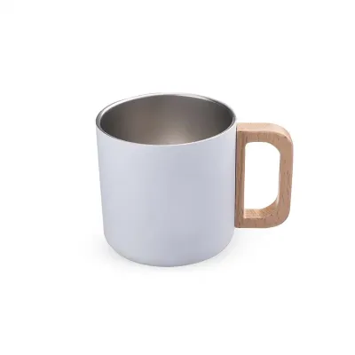 Caneca térmica com alça em madeira branca