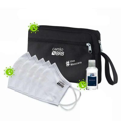 Connection Brindes - Kit de proteção Covid-19 com mascaras, necessarie e frasco com alcool gel