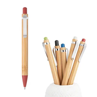 Caneta em bambu e clip metal