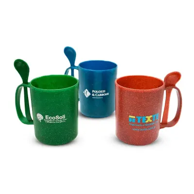 Canecas redondas feitas com fibra de Madeira, com colher