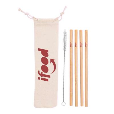 Kit contendo 4 canudos de bambu e uma escova limpadora