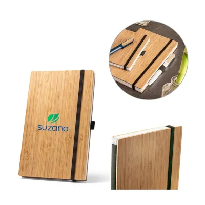 Caderno de bolso de capa e contracapa em placa de bambu 
