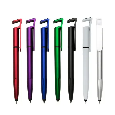 Caneta plástica touch com suporte para celular