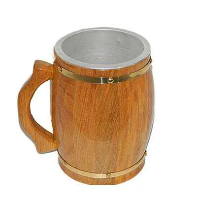 Caneca de chopp térmica de 2 litros, revestida com madeira cerejeira