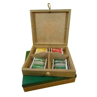 Kit chá em estojo de madeira e 32 sachês de chá