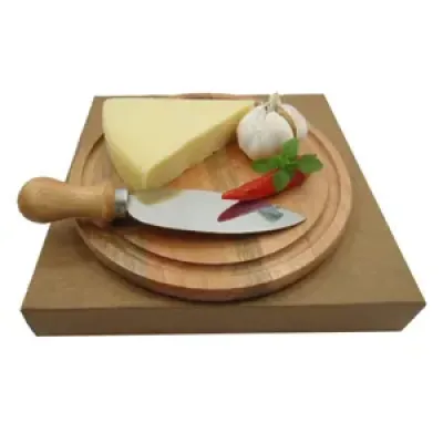 Kit para queijo com tábua redonda e faca em aço inox