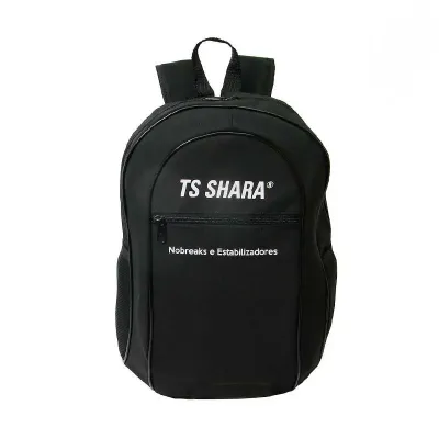 Mochila em nylon com acabamento em costura e impressão em silk-screen