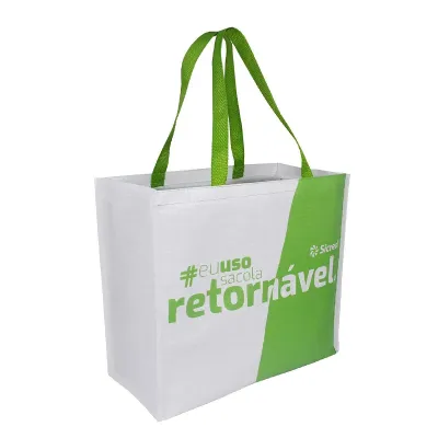 Sacola de ráfia laminada com alça verde