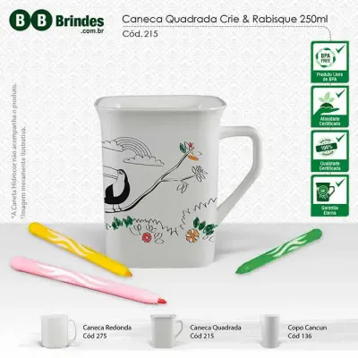 215cr Caneca Quadrada 250ml Crie e Rabisque branco.