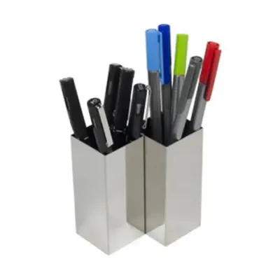 Porta canetas duplo personalizado a laser, confeccionado em aço inox