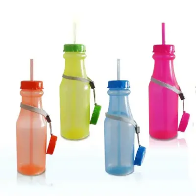 Garrafa retro 550ml com canudo e cordão