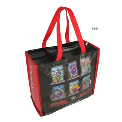 Sacola Vermelha de Ráfia com Ziper