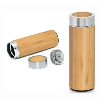 Garrafa térmica em Bambu e aço inox