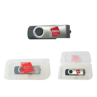 Pen drive de metal com tampa giratória e caixinha