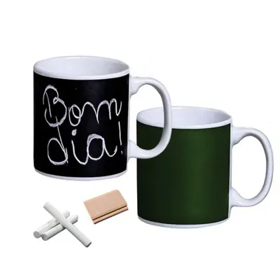 Caneca lousa 300ml preta - verde com giz e apagador