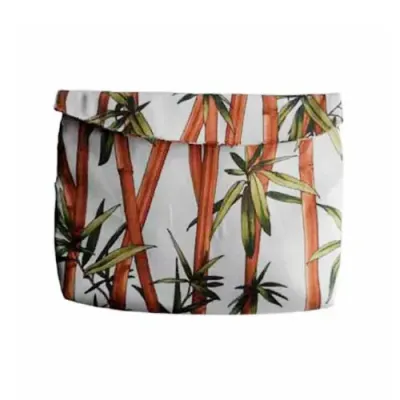 Necessaire tecido bambu, tamanho grande, fechamento em botão 