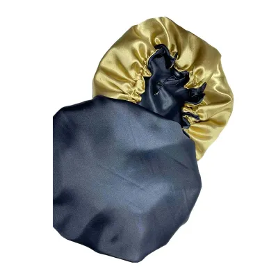Touca cetim dupla face, dourado/preto