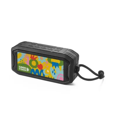 Caixa de som portátil com microfone, em ABS 100% reciclado, à prova de água com IPX