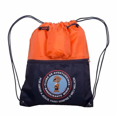 Mochila saco com bolso e zíper personalizado