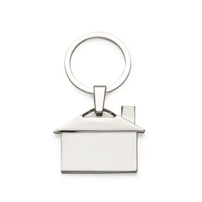 Chaveiro metal modelo “Casa“, com gravação a laser em um dos lados