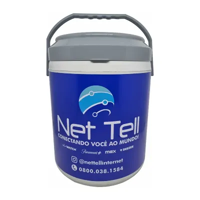 Cooler com alça cinza e capacidade para até 12 latas de 350 ml