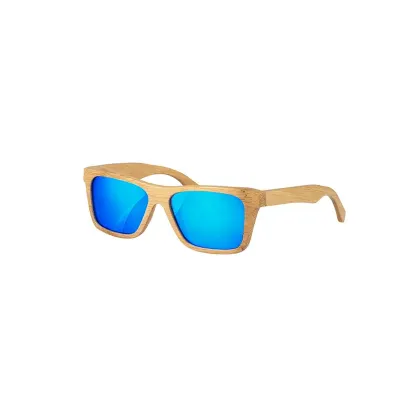 Óculos de sol em bambu com lentes espelhadas e proteção UV400