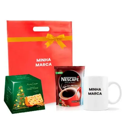 Sacola brindes com caneca e panetone