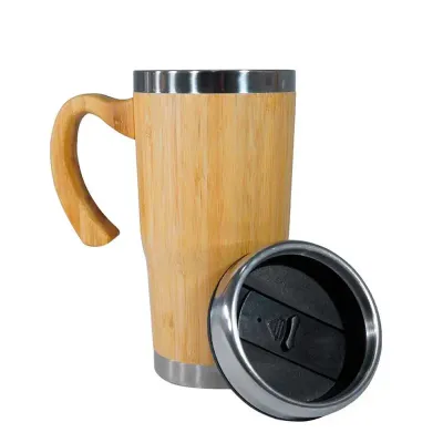Caneca Bambu de 500ml com Pegador e Parte Interna em Inox