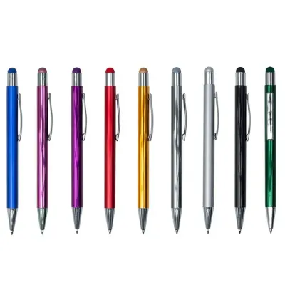 Caneta metal touch com detalhes prata