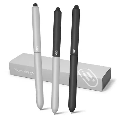 Caneta em alumínio esferográfica com ponteira touch em silicone.