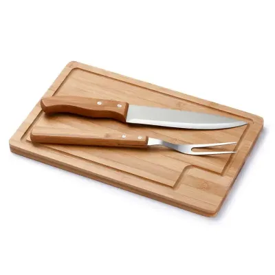 Conjunto para Churrasco em Bambu/Aço Inox 3 peças.
