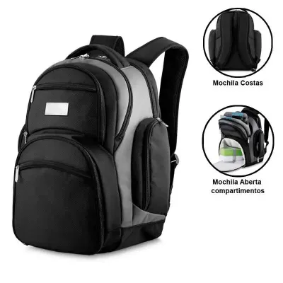 Mochila com Porta Notebook em poliéster, com 4 bolsos frontais