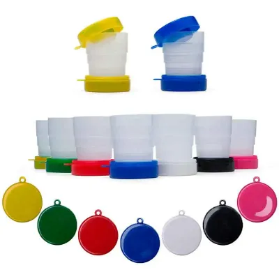 Copo Retrátil 200ml  com tampa e gancho para chaveiro