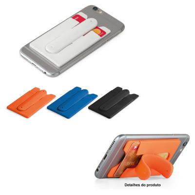 Porta-cartão para celular em silicone com autocolante e suporte