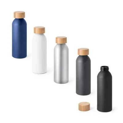 garrafa de aluminio com tampa de bambu