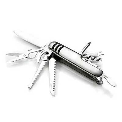 Canivete 11 funções em aço escovado com acabamento emborrachado