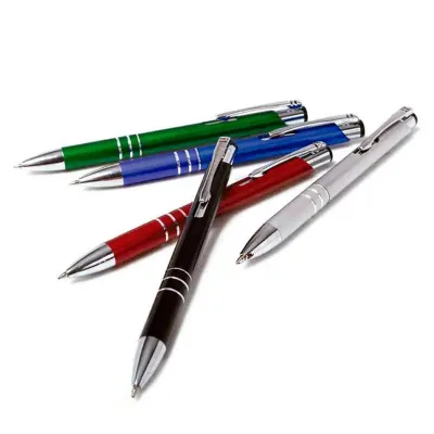 Caneta em pvc esferográfica com detalhes cromado e 3 anéis