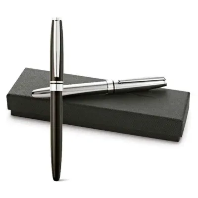 Caneta metálica roller ball e estojo almofadado