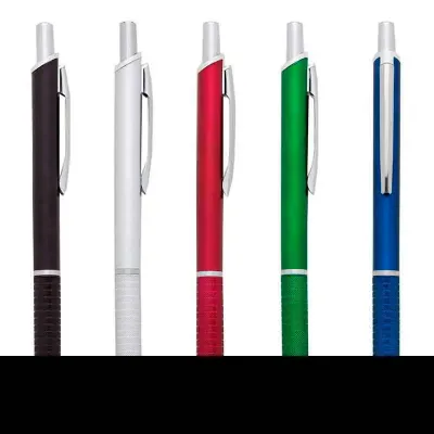 Caneta PVC fosca inteira colorida com detalhes prata