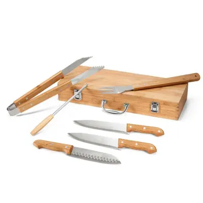 Kit churrasco Aço inox e bambu