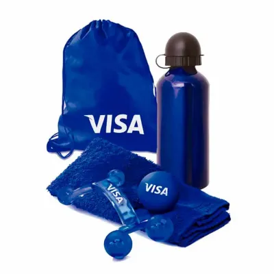Kit fitness mochila em nylon com toalha para fitness, massageador, bolinha anti-stress e squeeze 500ml em alumínio