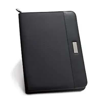 Pasta A4. C. sintético e microfibra. Bloco: 20 folhas pautadas. Esferográfica não inclusa.