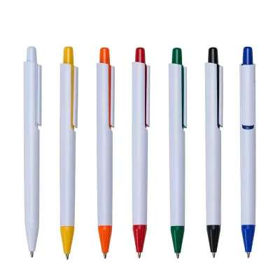 Caneta plástica branca com acessórios
