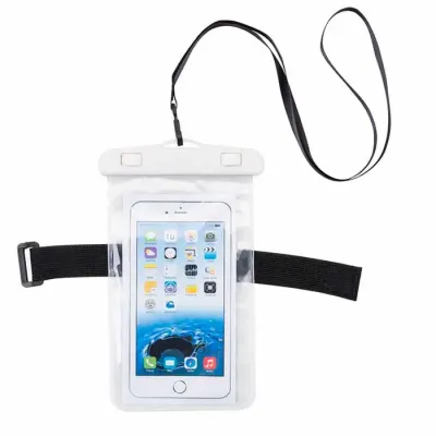 Capa a prova de agua para celular, fabricado em PVC, o material é flexível, transparente e não ti...