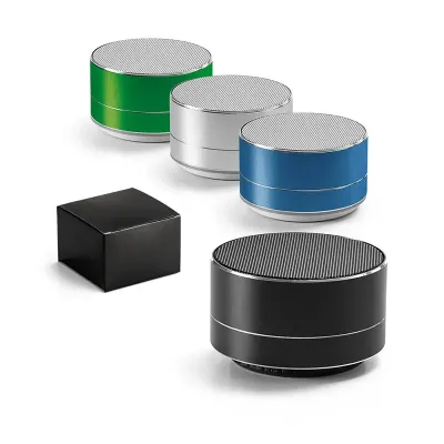Caixa de som com microfone em alumínio: opções de cores