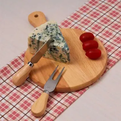 Kit queijo 3 peças: tábua, faca e garfo