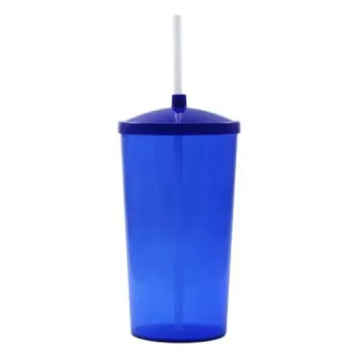 Copo plástico ou acrílico na cor azul com canudo branco