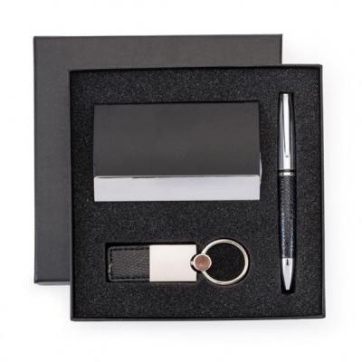 Kit executivo com caneta, chaveiro e porta-cartão