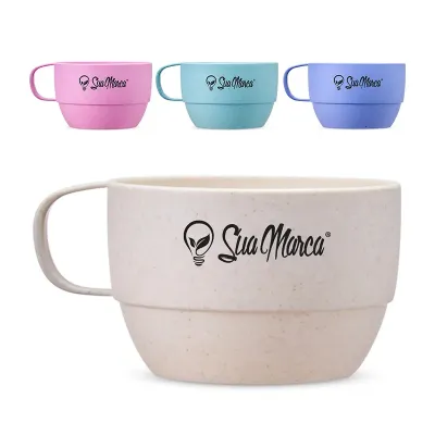 Caneca Personalizada Palha de Trigo 300ml - opções de cores